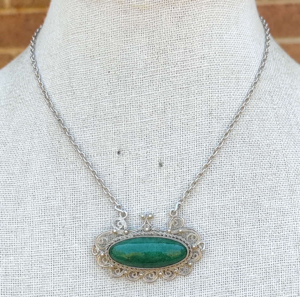 Vintage Sterling Marc Begay native malachite necklace - Picture 4 of 15